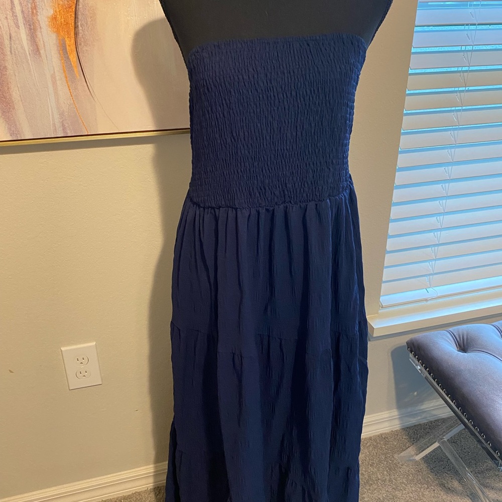 Casual Navy Blue Strapless Dress